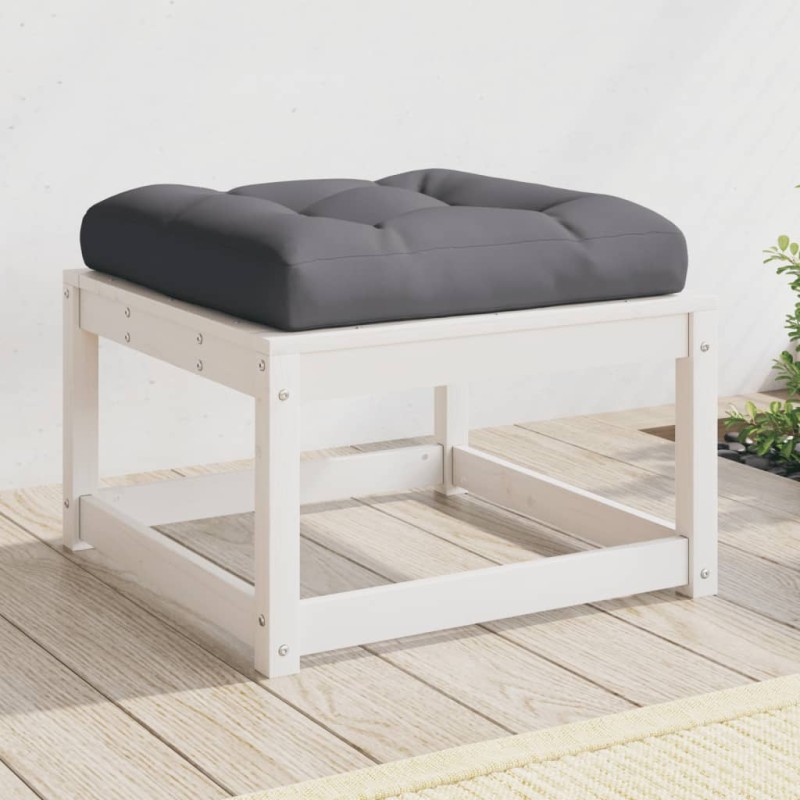 vidaXL Taburete de jardín con cojines madera maciza de pino blanco vidaXL Taburete de jardín con cojines madera maciza de pino blanco
