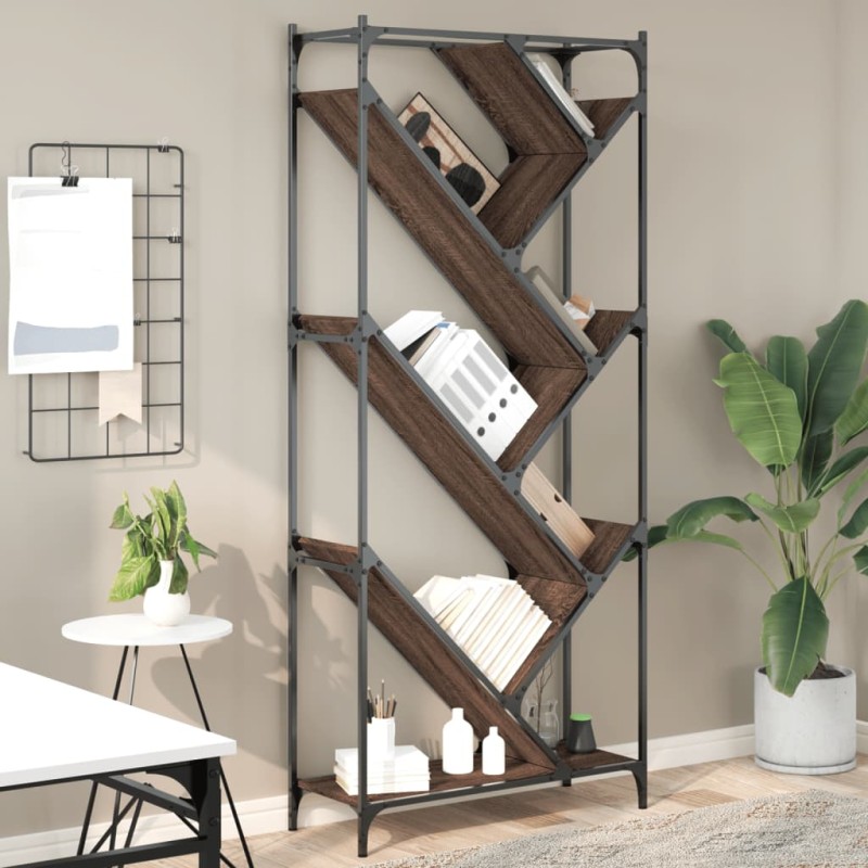 vidaXL Estantería madera ingeniería y metal marrón roble 79x30x180 cm vidaXL Estantería madera ingeniería y metal marrón roble 79x30x180 cm