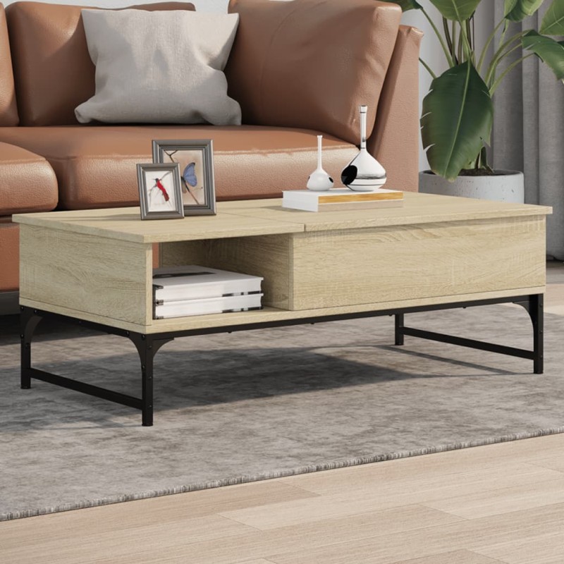 vidaXL Mesa de centro madera ingeniería metal roble Sonoma 100x50x35cm vidaXL Mesa de centro madera ingeniería metal roble Sonoma 100x50x35cm