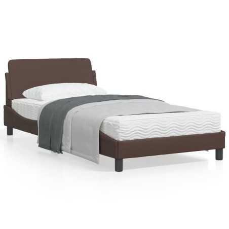 vidaXL Estructura de cama cabecero cuero sintético marrón 100x200 cm