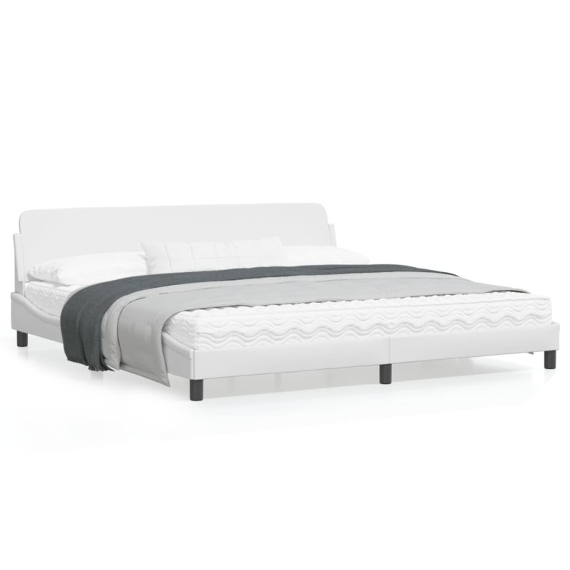 vidaXL Estructura de cama cabecero cuero sintético blanco 200x200 cm vidaXL Estructura de cama cabecero cuero sintético blanco 200x200 cm