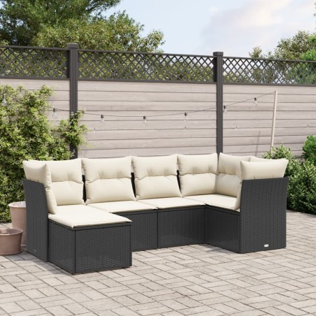 vidaXL Set de sofás de jardín 6 piezas y cojines ratán sintético negro