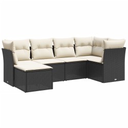 vidaXL Set de sofás de jardín 6 piezas y cojines ratán sintético negro
