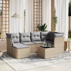 vidaXL Juego de sofás jardín con cojines beige mezcla 7 pzas ratán PE