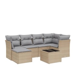 vidaXL Juego de sofás jardín con cojines beige mezcla 7 pzas ratán PE