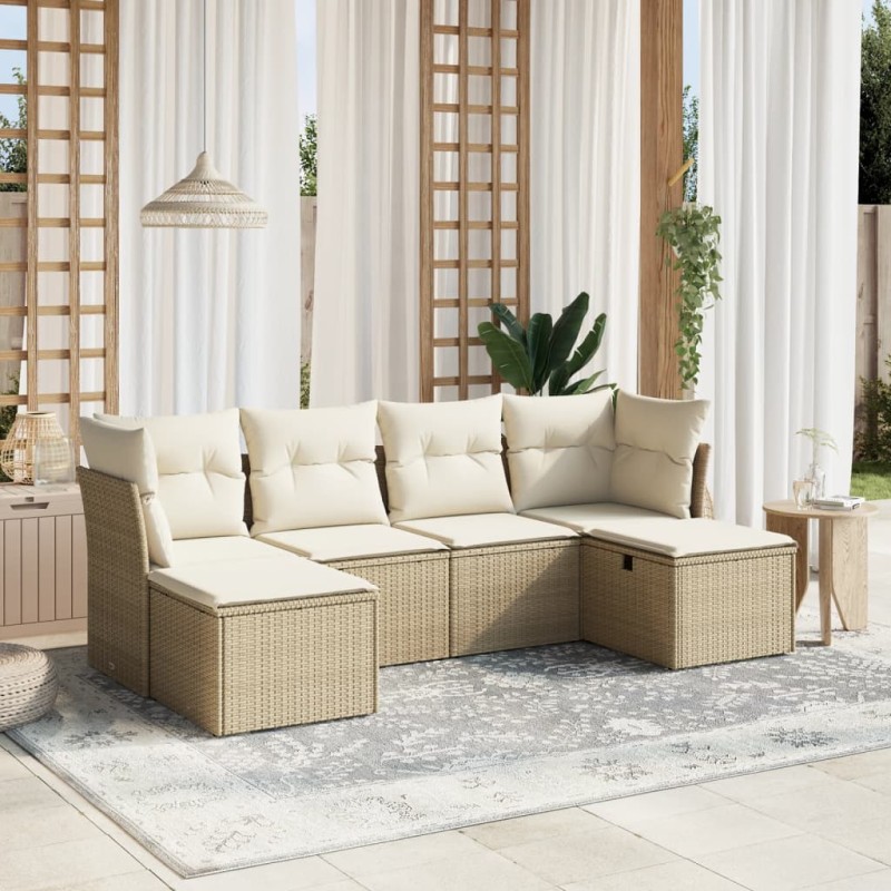vidaXL Juego de sofás jardín con cojines 6 pzas ratán sintético beige vidaXL Juego de sofás jardín con cojines 6 pzas ratán sintético beige