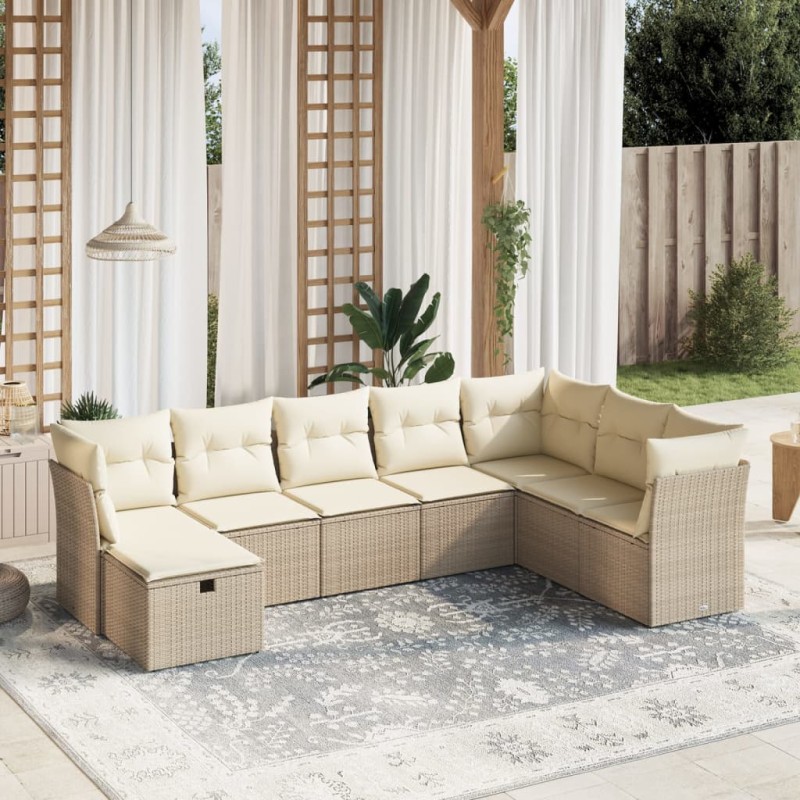 vidaXL Juego de sofás de jardín con cojines beige 8 pzas ratán PE