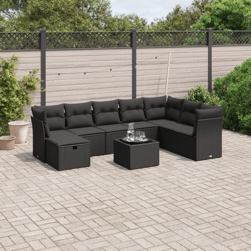 vidaXL Set de sofás de jardín 8 piezas y cojines ratán sintético negro vidaXL Set de sofás de jardín 8 piezas y cojines ratán sintético negro