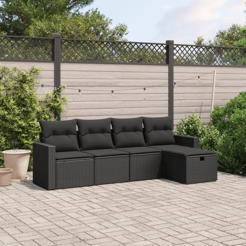 vidaXL Set de muebles de jardín 5 pzas y cojines ratán sintético negro vidaXL Set de muebles de jardín 5 pzas y cojines ratán sintético negro