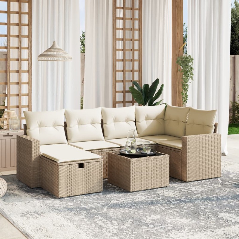vidaXL Set sofás de jardín 7 piezas y cojines ratán sintético beige
