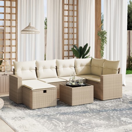 vidaXL Set sofás de jardín 7 piezas y cojines ratán sintético beige