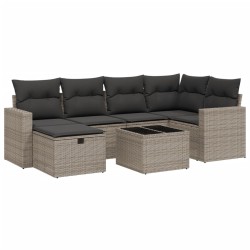 vidaXL Set de sofás de jardín 7 piezas con cojines ratán PE gris
