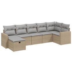 vidaXL Juego de sofás jardín con cojines beige mezcla 7 pzas ratán PE