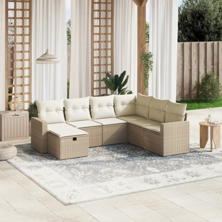 vidaXL Set sofás de jardín 7 piezas y cojines ratán sintético beige