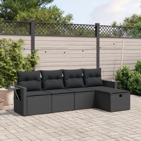 vidaXL Set de muebles de jardín 5 pzas y cojines ratán sintético negro