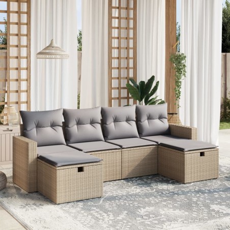 vidaXL Juego de sofás jardín con cojines beige mezcla 6 pzas ratán PE