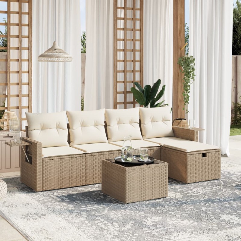 vidaXL Juego de sofás jardín con cojines 6 pzas ratán sintético beige vidaXL Juego de sofás jardín con cojines 6 pzas ratán sintético beige