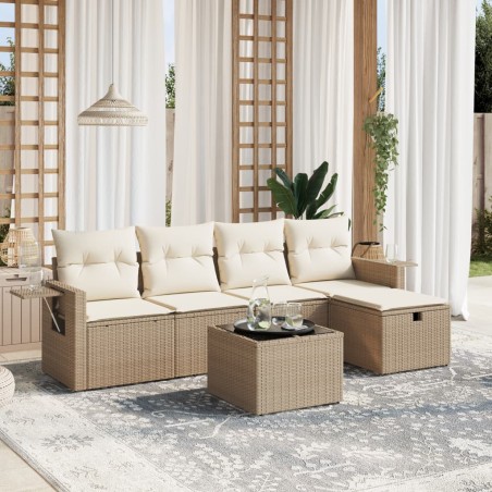 vidaXL Juego de sofás jardín con cojines 6 pzas ratán sintético beige