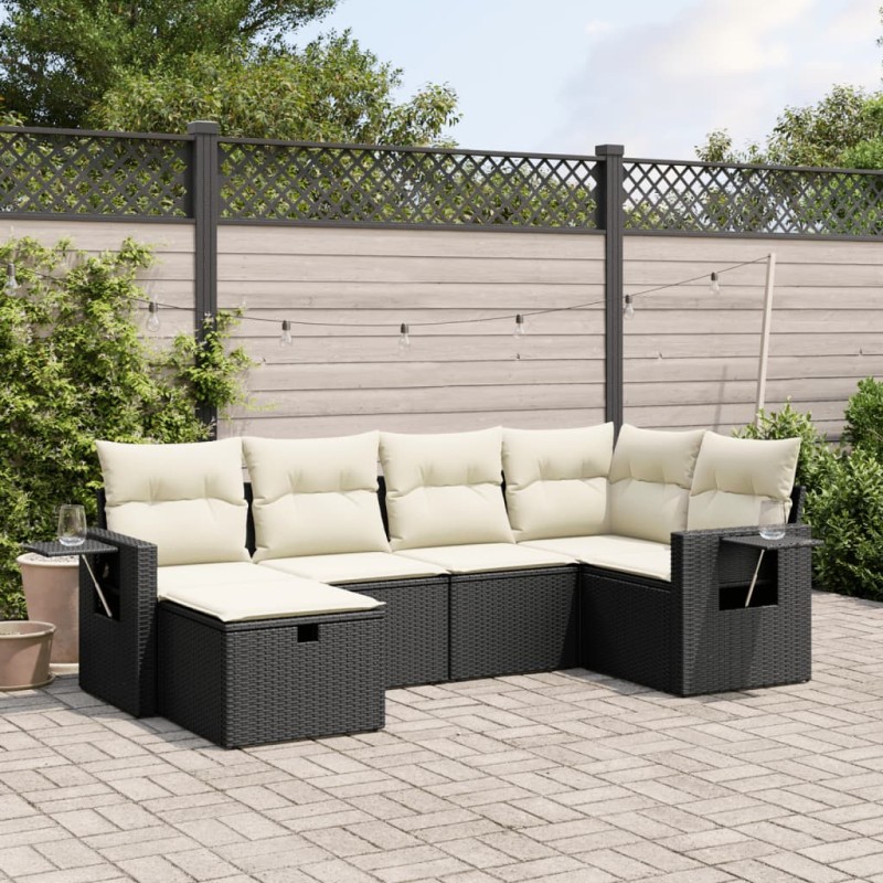 vidaXL Set de sofás de jardín 6 piezas y cojines ratán sintético negro vidaXL Set de sofás de jardín 6 piezas y cojines ratán sintético negro