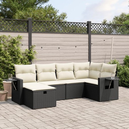 vidaXL Set de sofás de jardín 6 piezas y cojines ratán sintético negro