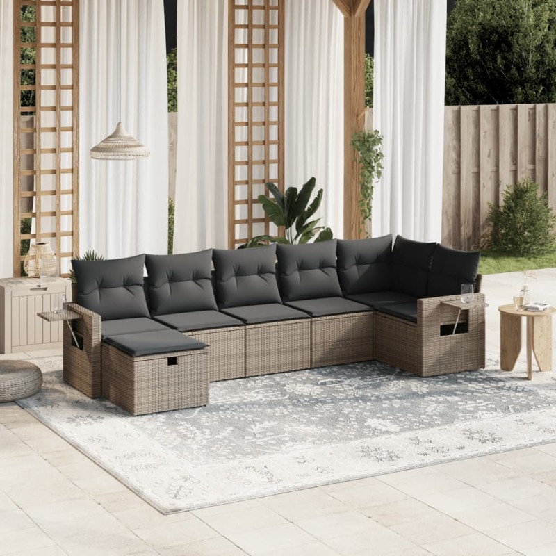vidaXL Set de sofás de jardín 7 piezas con cojines ratán PE gris vidaXL Set de sofás de jardín 7 piezas con cojines ratán PE gris