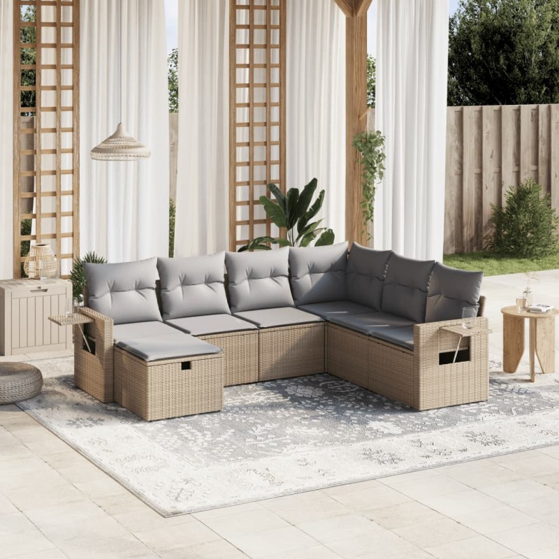 vidaXL Juego de sofás jardín con cojines beige mezcla 7 pzas ratán PE vidaXL Juego de sofás jardín con cojines beige mezcla 7 pzas ratán PE