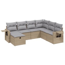 vidaXL Juego de sofás jardín con cojines beige mezcla 7 pzas ratán PE
