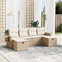 vidaXL Juego de sofás jardín con cojines 6 pzas ratán sintético beige