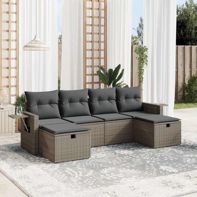 vidaXL Set de muebles de jardín 6 pzas y cojines ratán sintético gris vidaXL Set de muebles de jardín 6 pzas y cojines ratán sintético gris