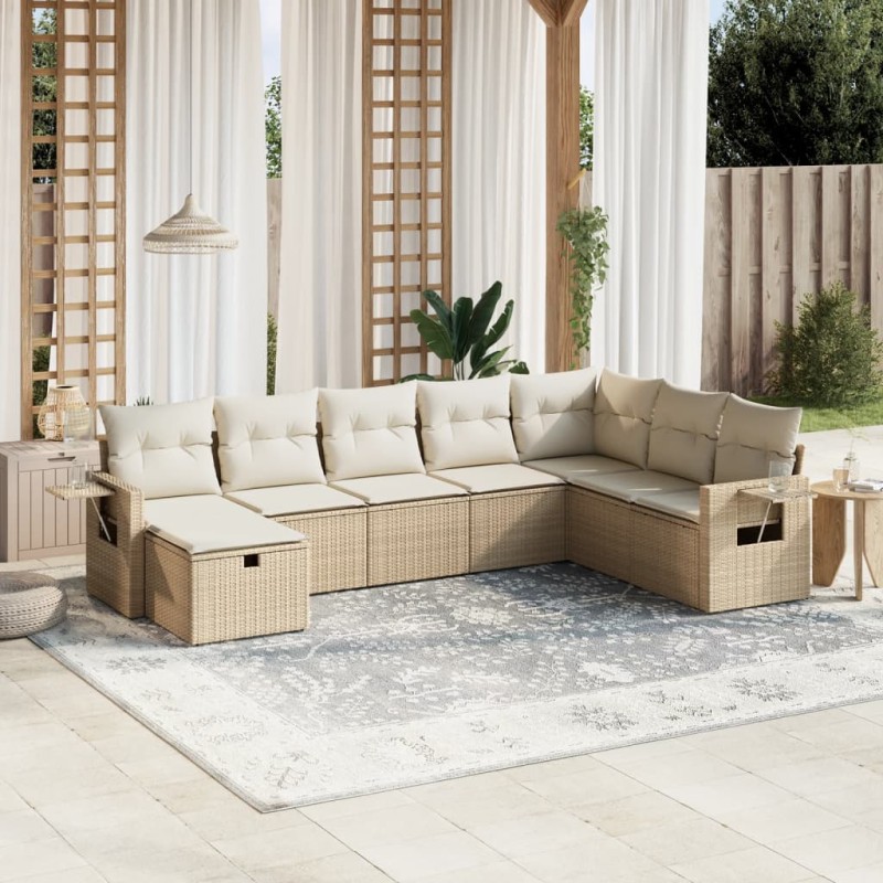 vidaXL Juego de sofás de jardín con cojines beige 8 pzas ratán PE vidaXL Juego de sofás de jardín con cojines beige 8 pzas ratán PE