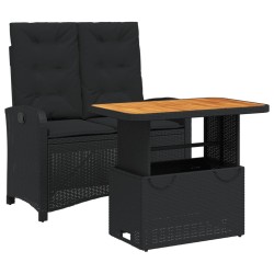 vidaXL Set comedor de jardín 2 pzas con cojines ratán sintético negro