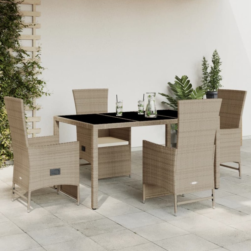 vidaXL Set comedor de jardín 5 pzas con cojines ratán sintético beige vidaXL Set comedor de jardín 5 pzas con cojines ratán sintético beige