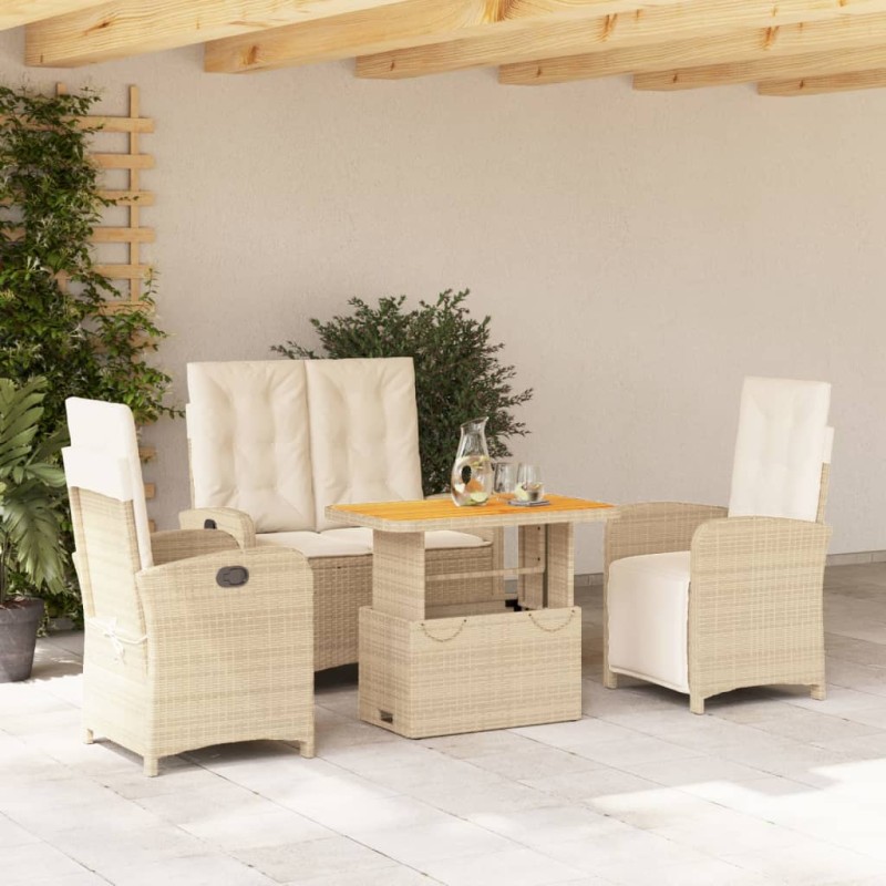 vidaXL Set de comedor jardín con cojines 4 pzas ratán sintético beige vidaXL Set de comedor jardín con cojines 4 pzas ratán sintético beige