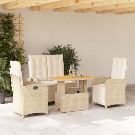 vidaXL Set de comedor jardín con cojines 4 pzas ratán sintético beige