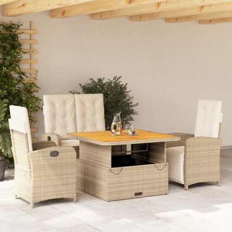 vidaXL Set de comedor jardín con cojines 4 pzas ratán sintético beige