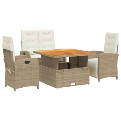 vidaXL Set de comedor jardín con cojines 4 pzas ratán sintético beige
