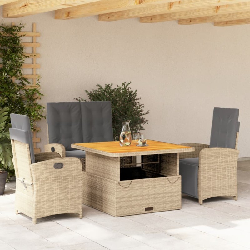 vidaXL Set de comedor jardín con cojines 4 pzas ratán sintético beige vidaXL Set de comedor jardín con cojines 4 pzas ratán sintético beige