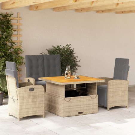 vidaXL Set de comedor jardín con cojines 4 pzas ratán sintético beige
