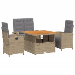 vidaXL Set de comedor jardín con cojines 4 pzas ratán sintético beige