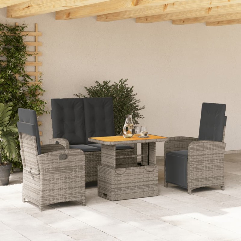vidaXL Juego de comedor de jardín 4 piezas con cojines ratán PE gris vidaXL Juego de comedor de jardín 4 piezas con cojines ratán PE gris
