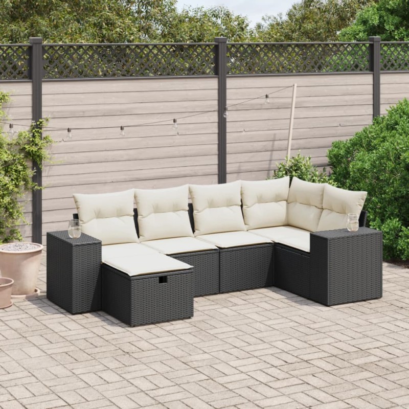 vidaXL Set de sofás de jardín 6 piezas y cojines ratán sintético negro vidaXL Set de sofás de jardín 6 piezas y cojines ratán sintético negro