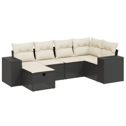 vidaXL Set de sofás de jardín 6 piezas y cojines ratán sintético negro