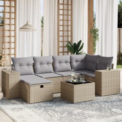 vidaXL Juego de sofás jardín con cojines beige mezcla 7 pzas ratán PE