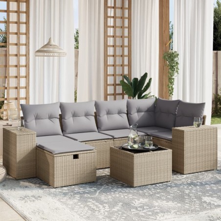 vidaXL Juego de sofás jardín con cojines beige mezcla 7 pzas ratán PE