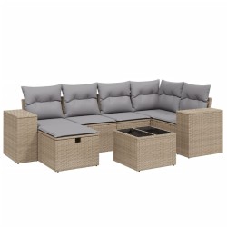 vidaXL Juego de sofás jardín con cojines beige mezcla 7 pzas ratán PE