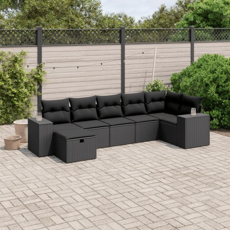 vidaXL Set de comedor de jardín 7 pzas y cojines ratán sintético negro