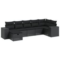 vidaXL Set de comedor de jardín 7 pzas y cojines ratán sintético negro