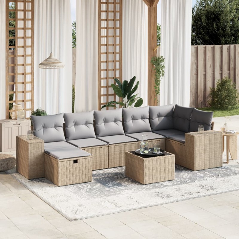 vidaXL Juego de sofás jardín con cojines beige mezcla 8 pzas ratán PE vidaXL Juego de sofás jardín con cojines beige mezcla 8 pzas ratán PE