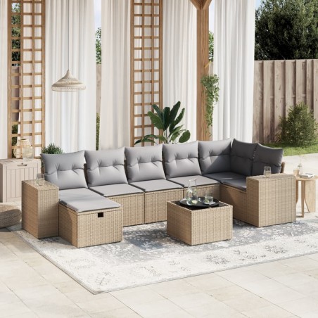 vidaXL Juego de sofás jardín con cojines beige mezcla 8 pzas ratán PE