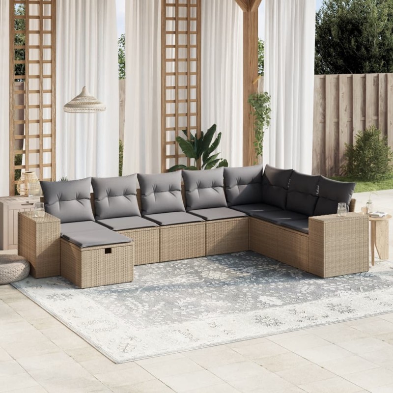vidaXL Juego de sofás jardín con cojines beige mezcla 8 pzas ratán PE vidaXL Juego de sofás jardín con cojines beige mezcla 8 pzas ratán PE